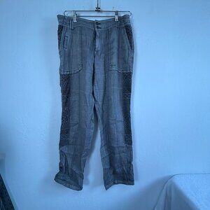 Hei Hei Anthropologie Women Marlena Embroidered Crochet Linen Pants Grey Size 27